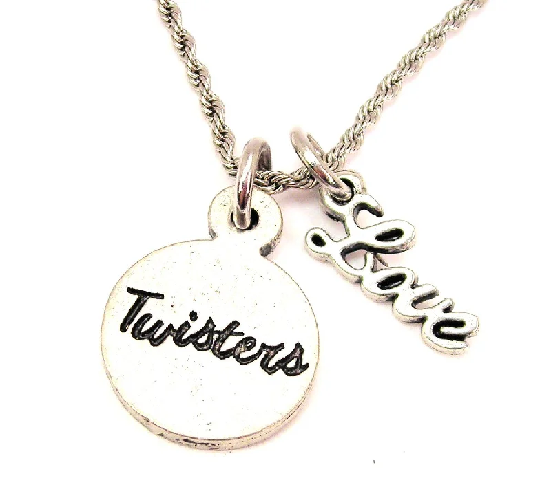 gold heart-shaped necklaces -Twisters 20" Chain Necklace With Cursive Love Accent