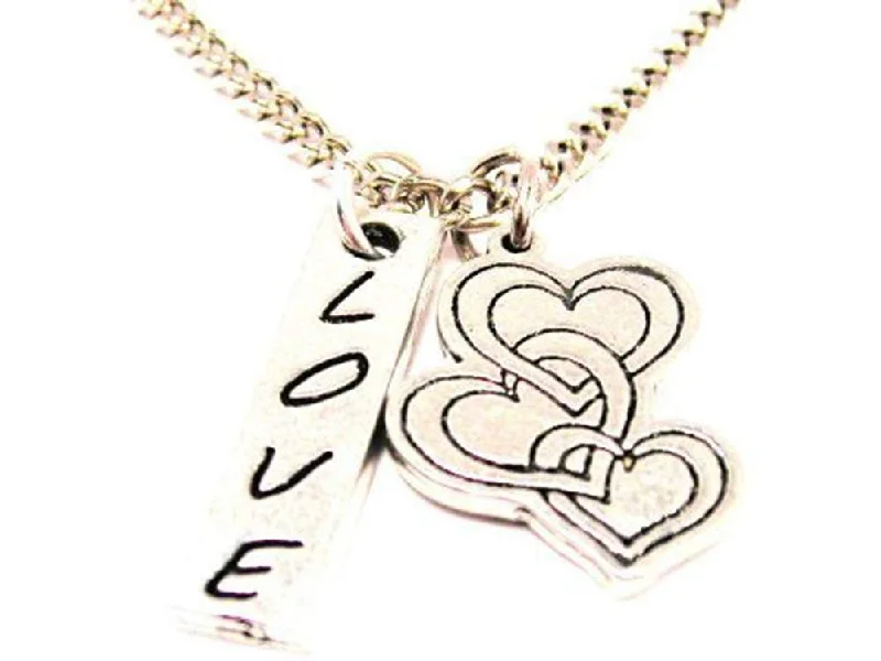 long chain necklaces for women -Triple Hearts Love Stick Necklace