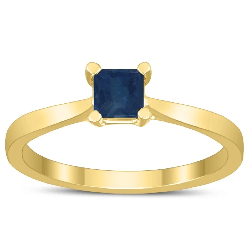 vintage engagement rings -Square Princess Cut 4MM Sapphire Solitaire Ring in 10K Yellow Gold