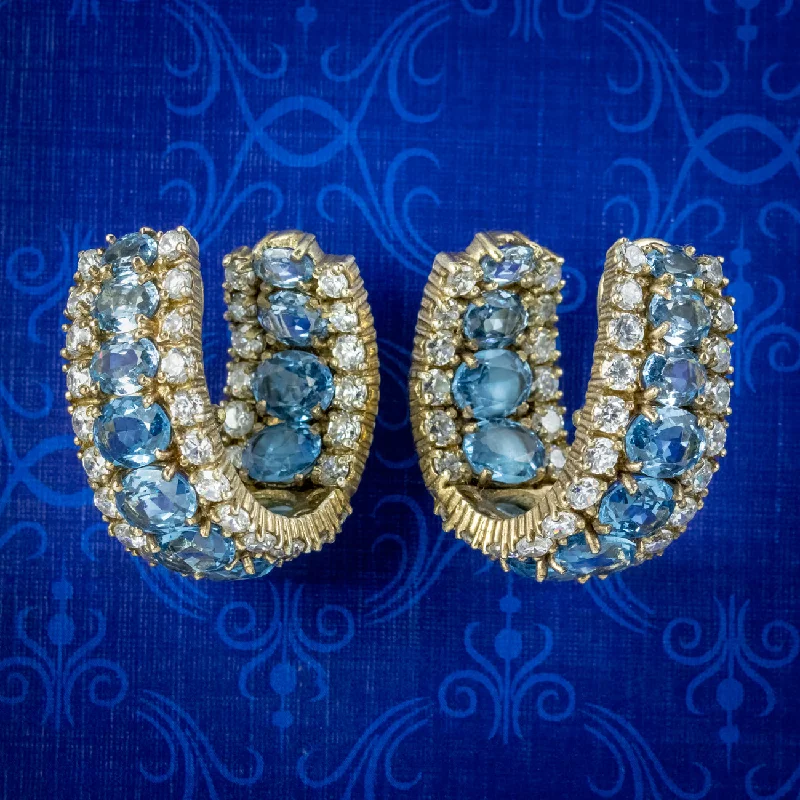 handmade earrings for women -Vintage Paste Diamante Half Hoop Earrings Circa 1960