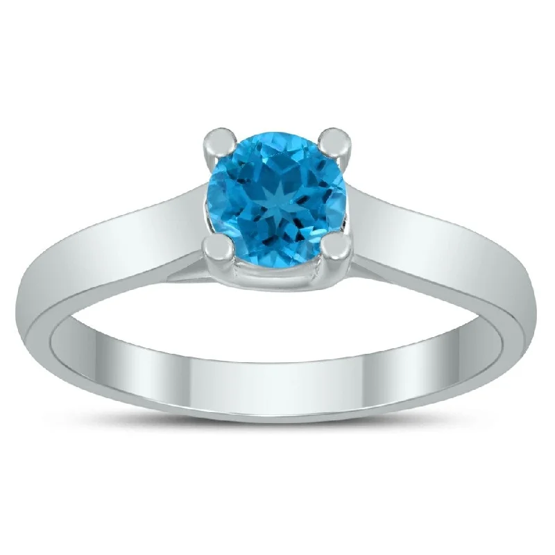 eternity rings with diamonds -Round 5MM Blue Topaz Cathedral Solitaire Ring in 10K White Gold