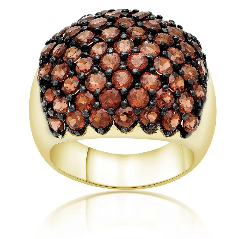 wedding set rings for women -Dolce Giavonna Gold Over Sterling Silver Garnet Cluster Ring