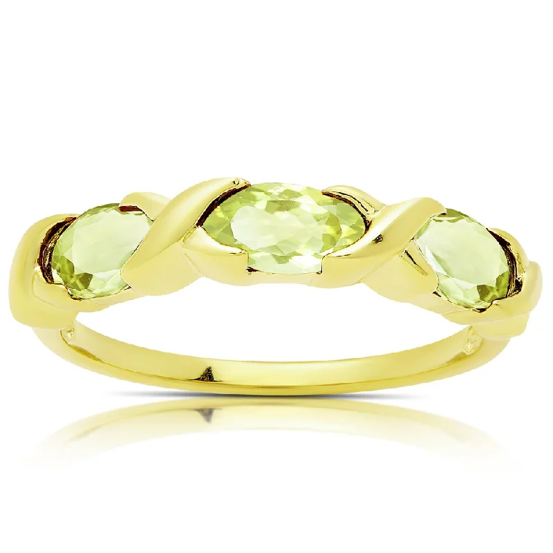 diamond rings for women -Dolce Giavonna Gold Over Sterling Silver Peridot Three Stone Ring