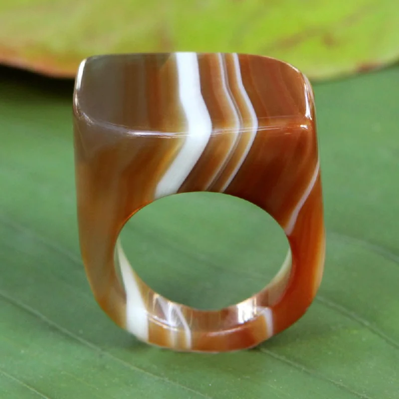 halo engagement rings -Handmade Agate 'Caramel Ripple' Ring (Brazil)