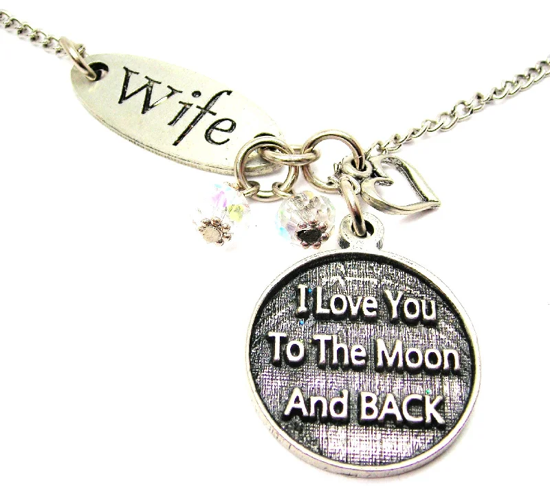 handmade necklaces for women -Wife And I Love You To The Moon And Back Deep Circle Lariat Necklace