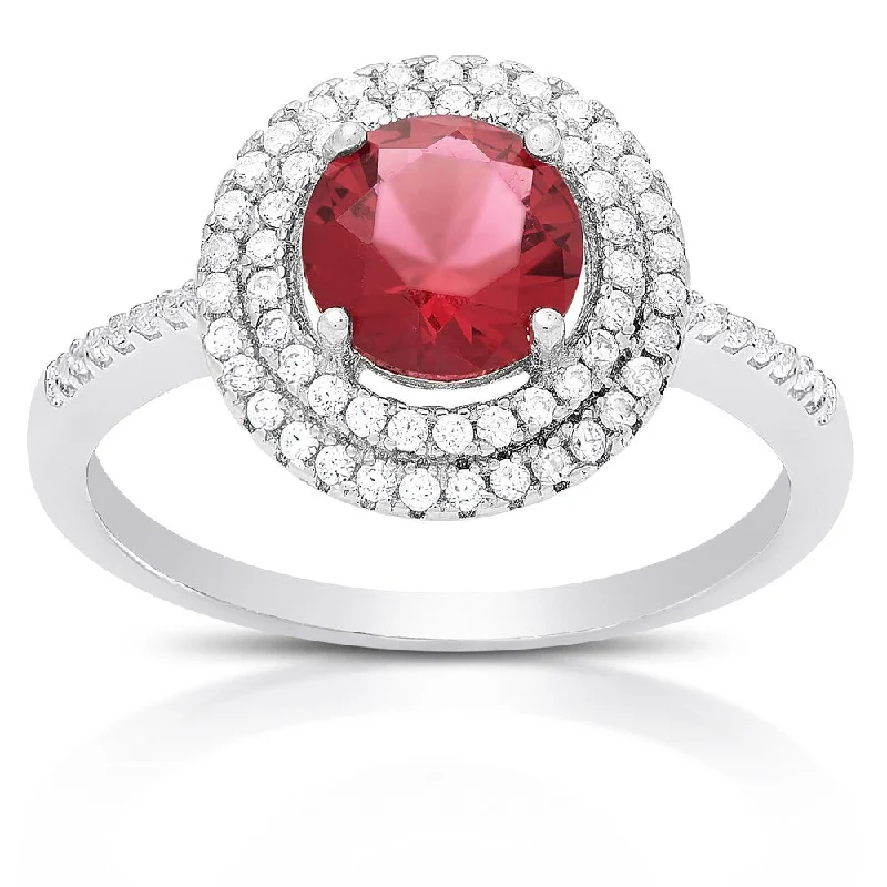 unique diamond rings for women -Dolce Giavonna Sterling Silver Simulated Rhodolite and Cubic Zirconia Ring (Size 7)