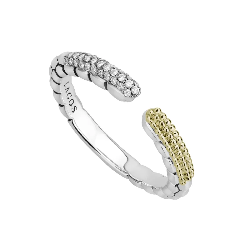 mixed metal rings for women -Caviar Lux Open Diamond Stacking Ring