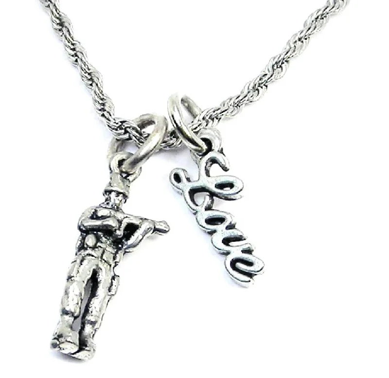 gold pendant necklaces for women -Standing Soldier With Gun 20" Rope Necklace With Love