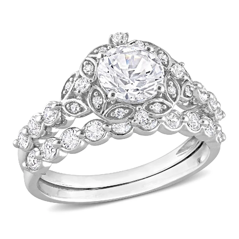 unique diamond rings for women -Miadora 2 1/4ct TGW Created White Sapphire Diamond Accent Vintage Bridal Ring Set in 10k White Gold