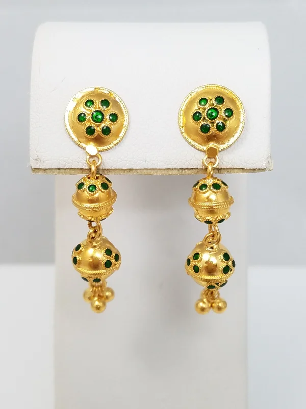 luxury hoop earrings for women -Striking 22k Yellow Gold Green Enamel Dangle Earrings