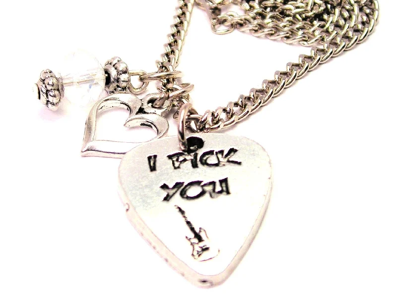 silver bar necklaces for women -I Pick You Guitar Pick Necklace with Small Heart