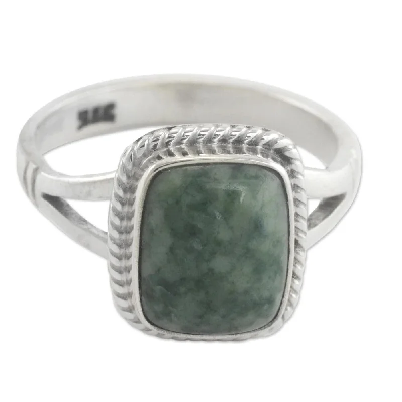 wedding sets with rings -NOVICA Handmade Sterling Silver 'Life Divine' Jade Ring (Guatemala) - Green