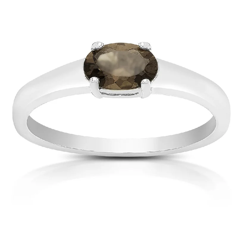 eternity rings for women -Dolce Giavonna Sterling Silver Smokey Quartz Oval Solitaire Ring