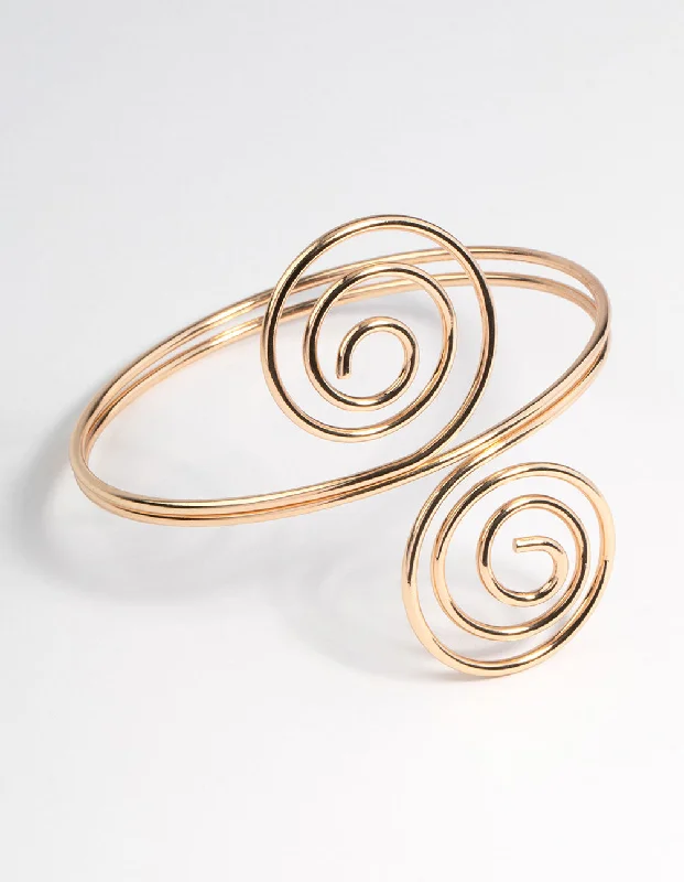 wedding bracelets for women -Gold Swirl Arm Cuff