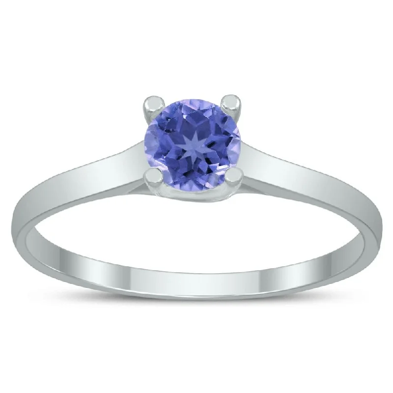 gold rings for women -Round 4MM Tanzanite Cathedral Solitaire Ring in 10K White Gold