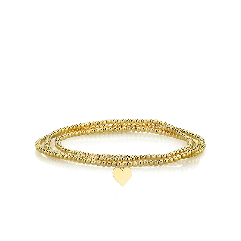 thick bangles for women -Pure Gold Tiny Heart on Gold Beads