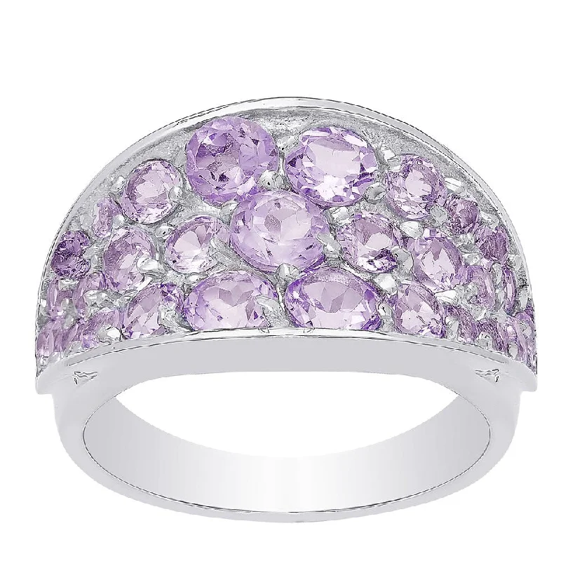 unique engagement rings for women -Dolce Giavonna Sterling Silver Amethyst Cluster Ring