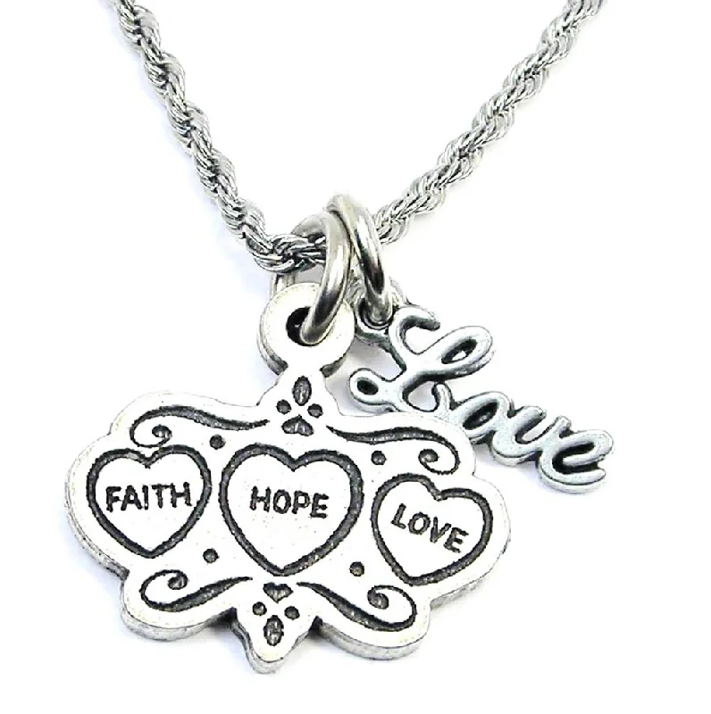 gemstone necklaces for women -Faith Hope Love Triple Hearts 20" Rope Necklace With Love