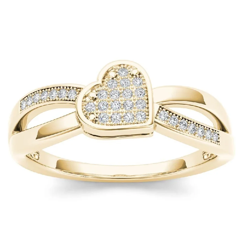 trendy rings for women -De Couer IGI Certified 10k Yellow Gold 1/10ct TDW Diamond Heart Ring