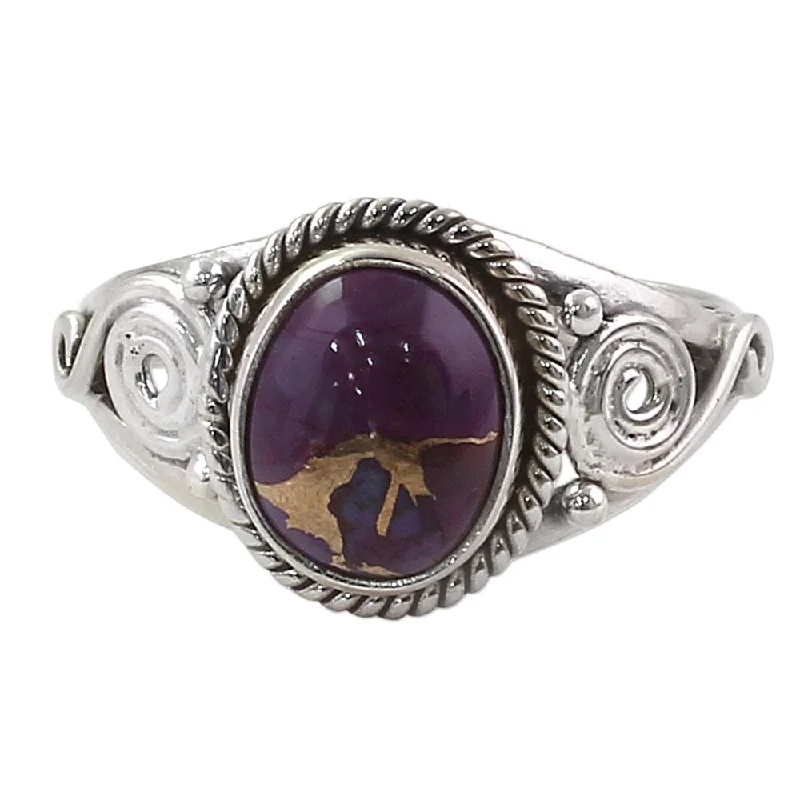 custom engraved rings -NOVICA Handmade Sterling Silver 'Purple Attunement' Composite Turquoise Ring (India)