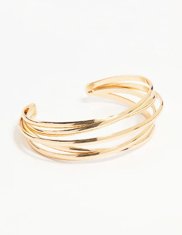 thick bangles for women -Gold Interlaced Wrist Cuff