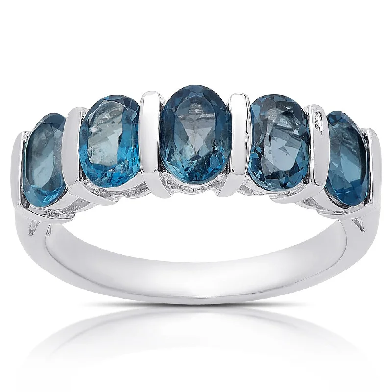 vintage solitaire diamond rings -Dolce Giavonna Sterling Silver London Blue Topaz Five Stone Ring