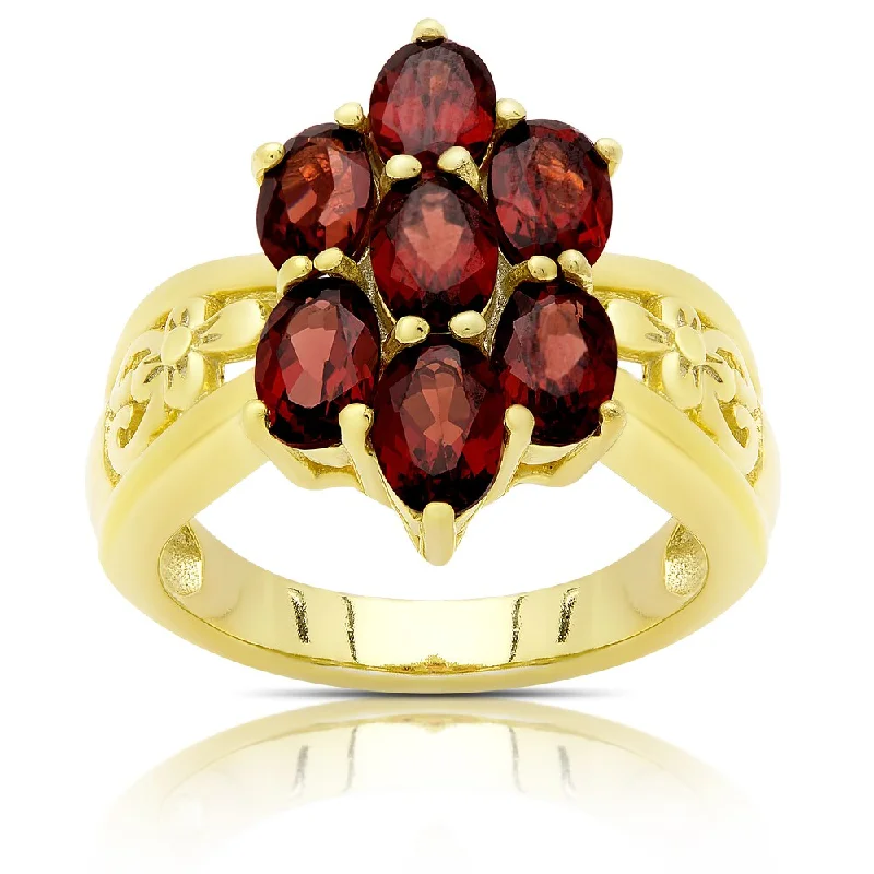 classic rings for women -Dolce Giavonna Gold Over Sterling Silver Garnet Flower Design Ring