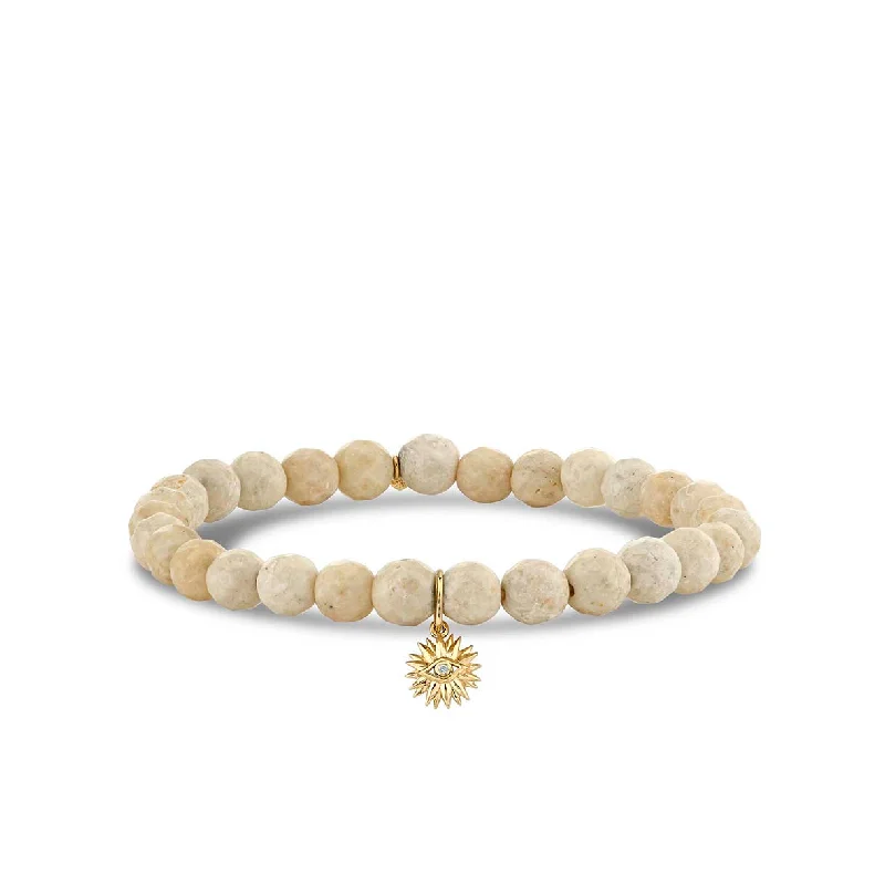 eco-friendly bracelets for women -Gold & Diamond Small Eye Petals on Cream Jasper