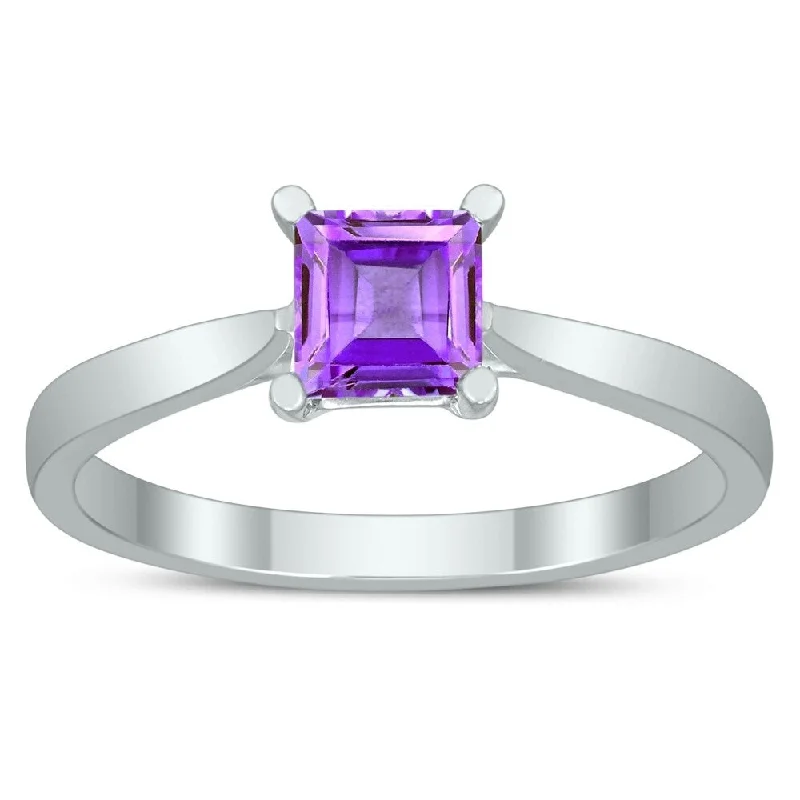 personalized wedding rings -Square Princess Cut 5MM Amethyst Solitaire Ring in 10K White Gold