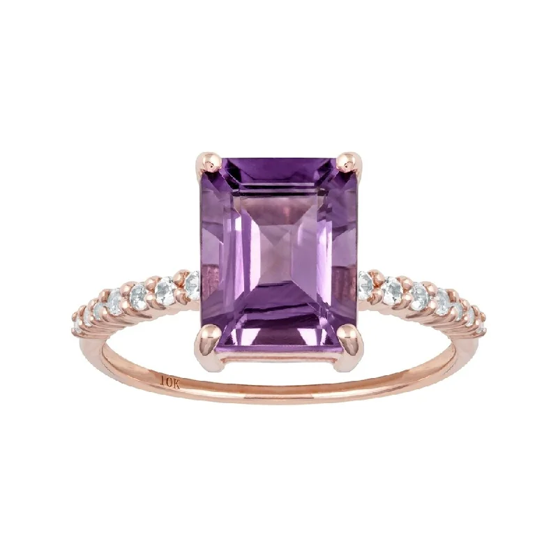 vintage rings for women -Viducci 10k Rose Gold Emerald-Cut Amethyst and White Topaz Ring