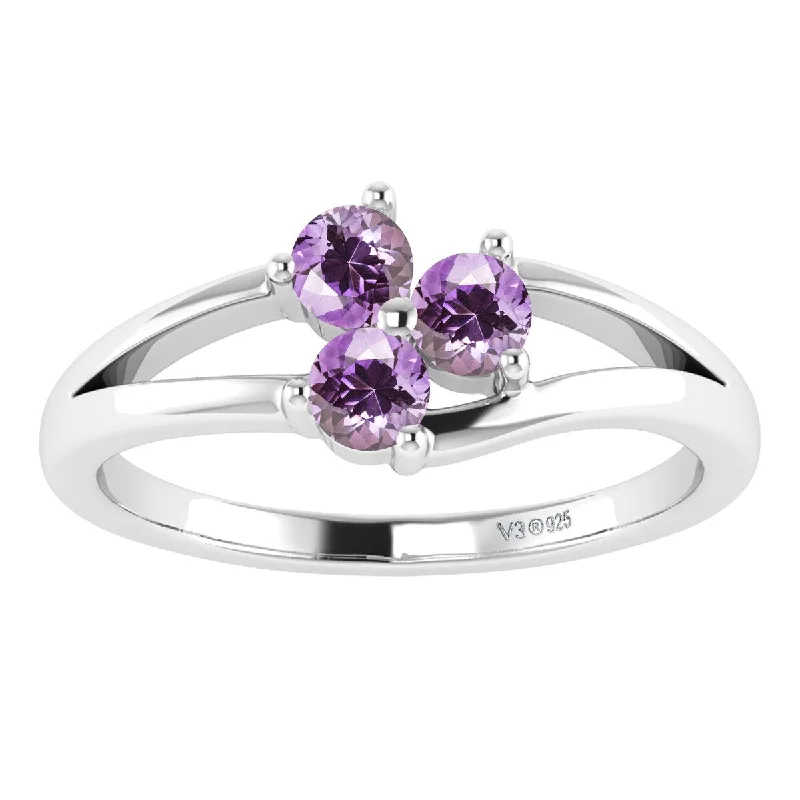 heart diamond rings for women -Sterling Silver with Natural Amethyst Three Stone Ring