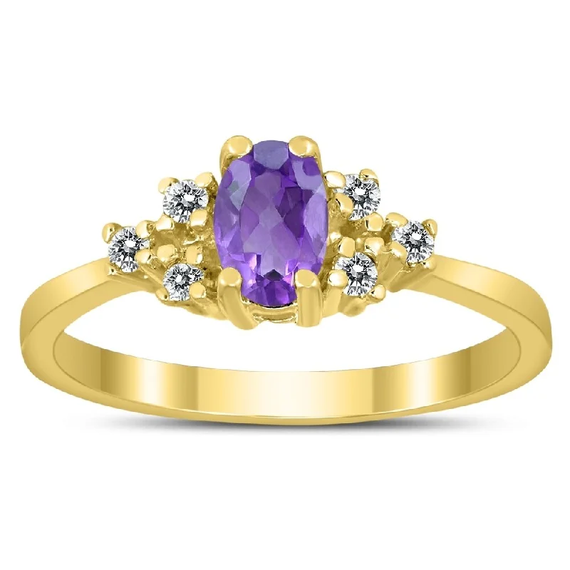 silver engagement rings -6X4MM Amethyst and Diamond Regal Ring in 10K Yellow Gold