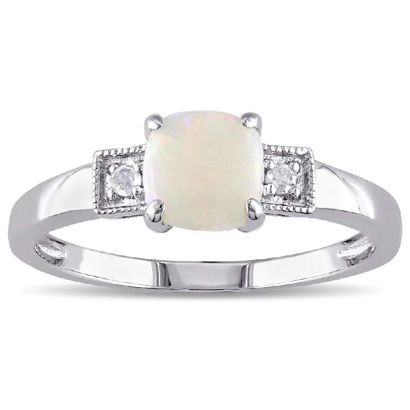 custom rings for women -Miadora Sterling Silver Opal and Diamond Accent Cocktail Ring