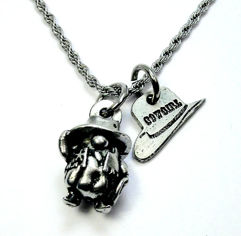 adjustable necklaces for women -Cowboy Gnome with cowgirl hat   3D  Charm Necklace