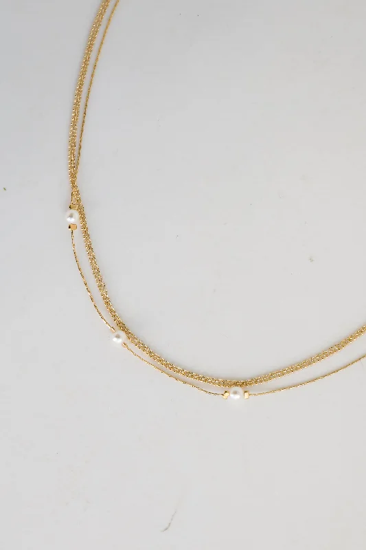 dainty gold necklaces for women -Reece Gold Pearl Layered Chain Necklace