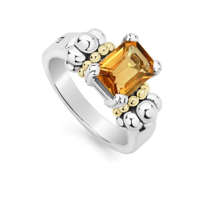 engagement rings for women -Glacier Small Emerald-Cut Citrine Ring