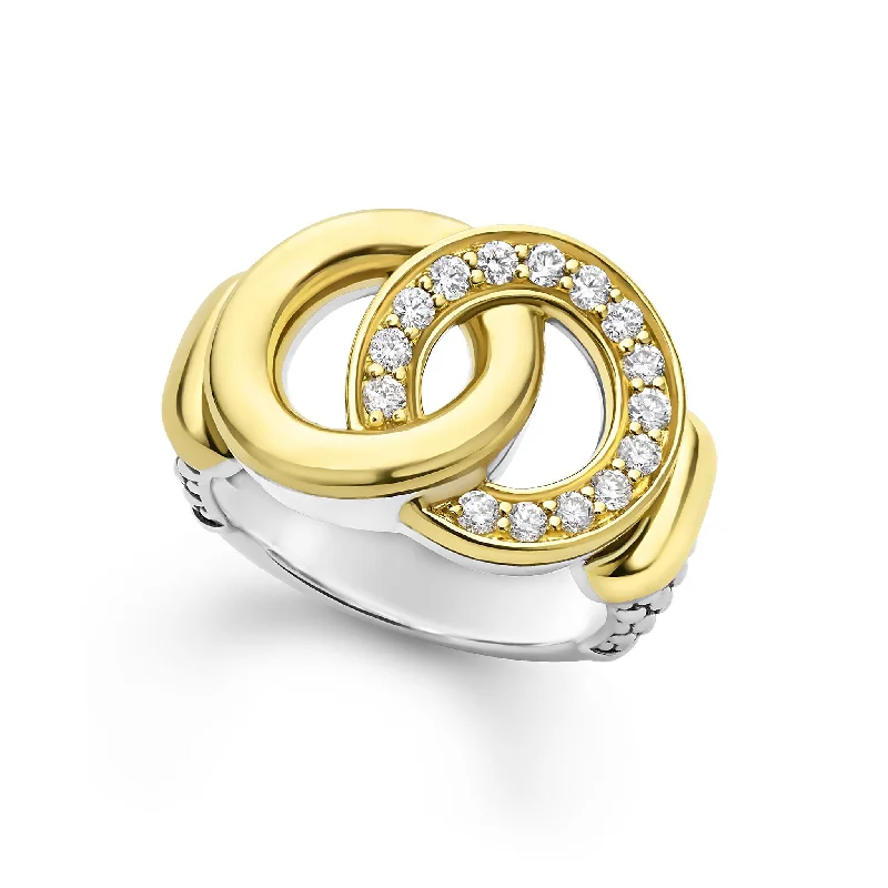 silver rings for women -Signature Caviar Two-Tone Interlocking Diamond Statement Ring