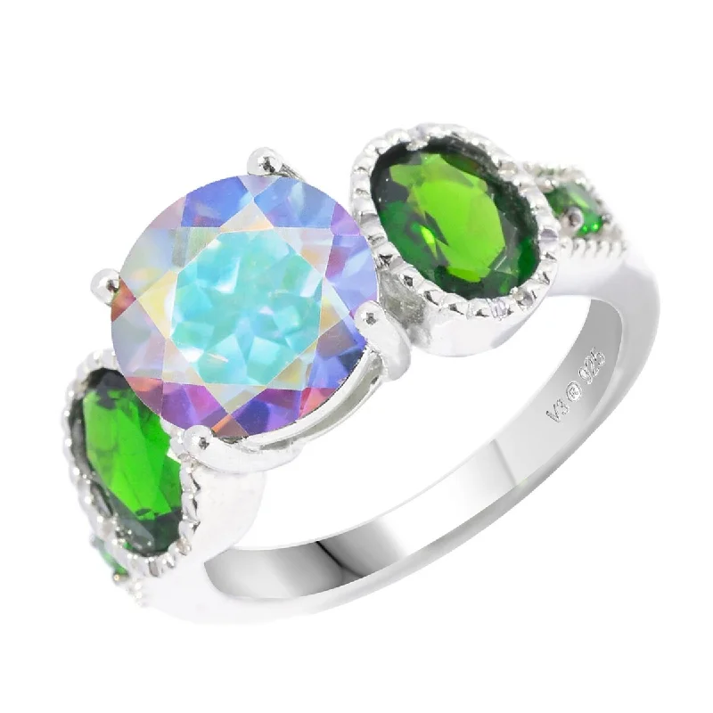 engagement rings with diamonds -Sterling Silver with Mercury Opal Topaz and Chrome Diopside Round Ring