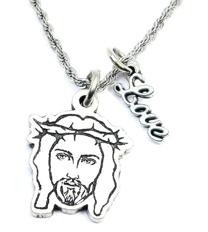 infinity necklaces for women -Portrait Of Jesus With Crown Of Thorns 20" Rope Necklace With Love