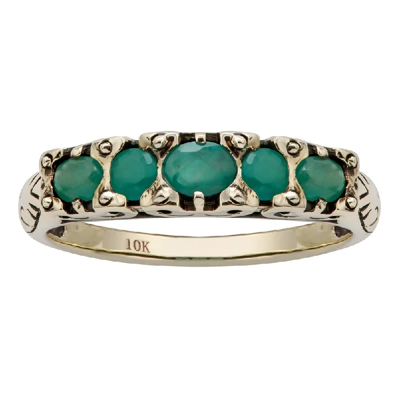 unique engagement rings for women -Viducci 10k Yellow Gold Genuine Emerald Anniversary Ring