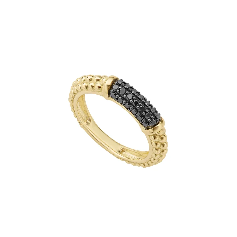 silver engagement rings -Caviar Gold 18K Gold Caviar Black Diamond Stacking Ring