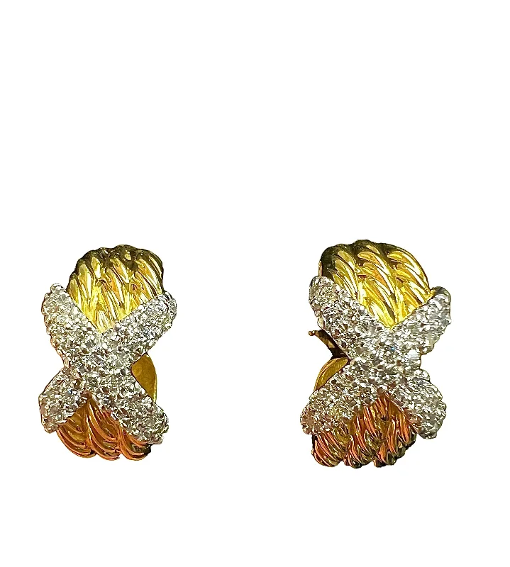 designer earrings for women -David Yurman Diamond Yellow Gold Hoop Earrings