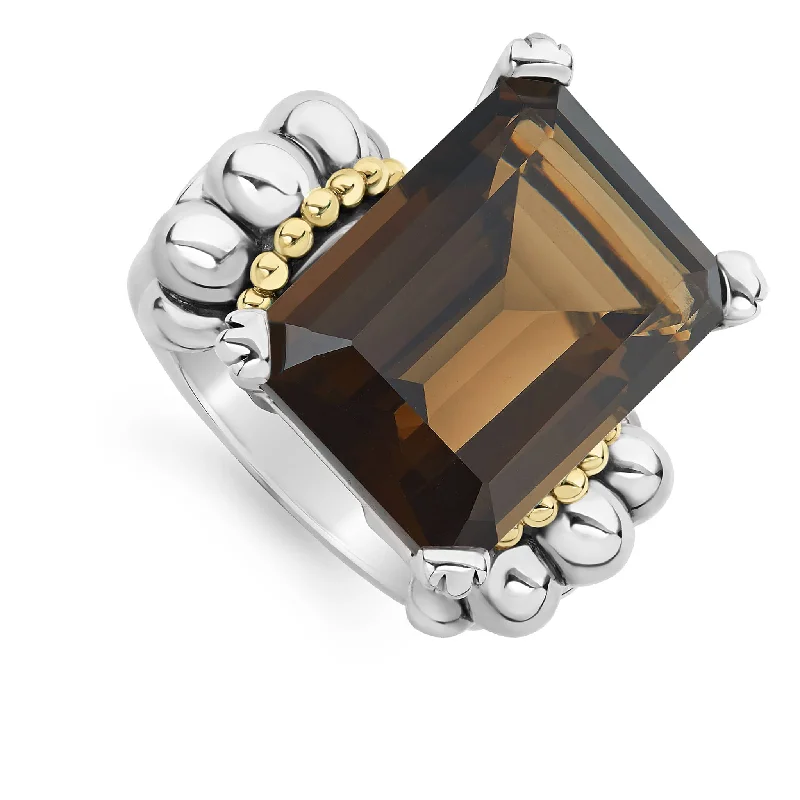 colorful gemstone rings -Glacier Extra Large Emerald-Cut Smokey Quartz Ring