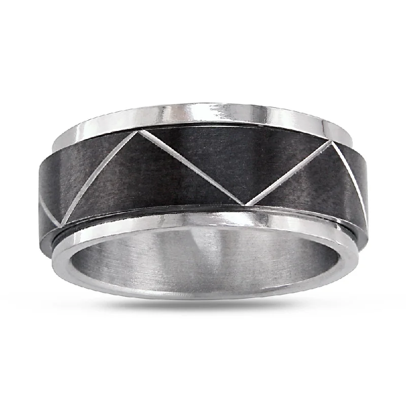 custom birthstone rings -Miadora Stainless Steel Men's Black Spinning Ring