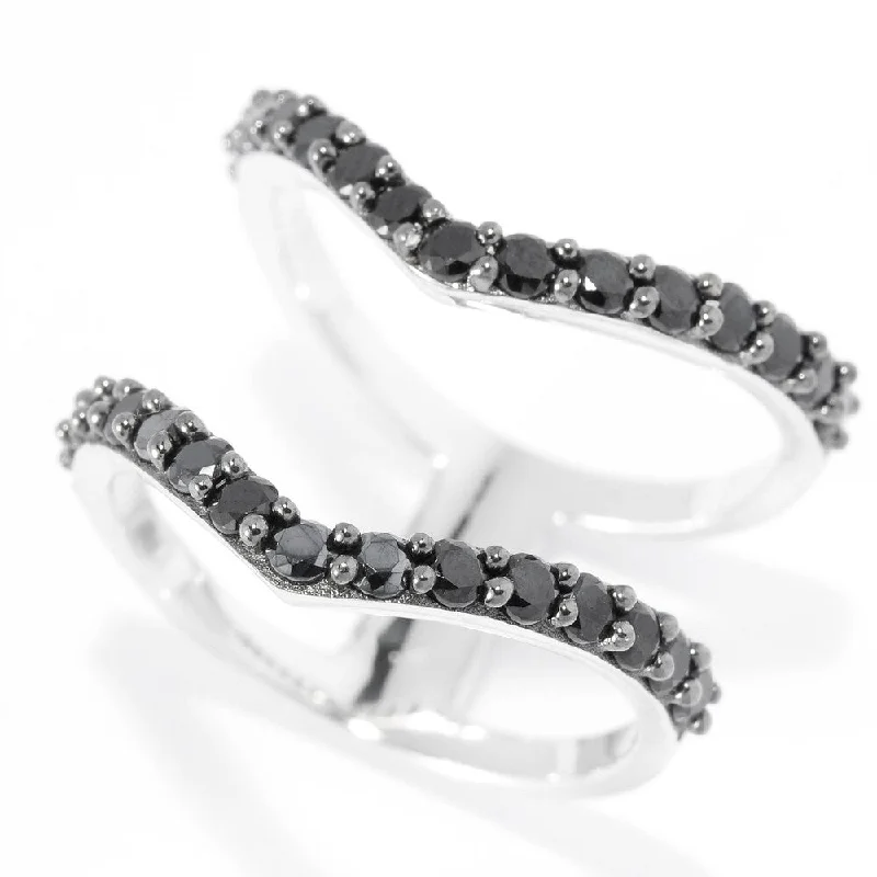 heart-shaped rings for women -Platinum o/Silver Two-Row Split 1.35ctw Black Spinel Chevron Ring