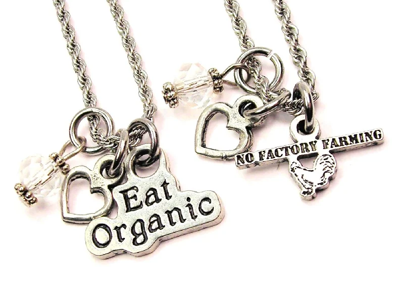 rose gold choker necklaces -No Factory Farming Eat Organic Set Of 2 Rope Chain Necklaces