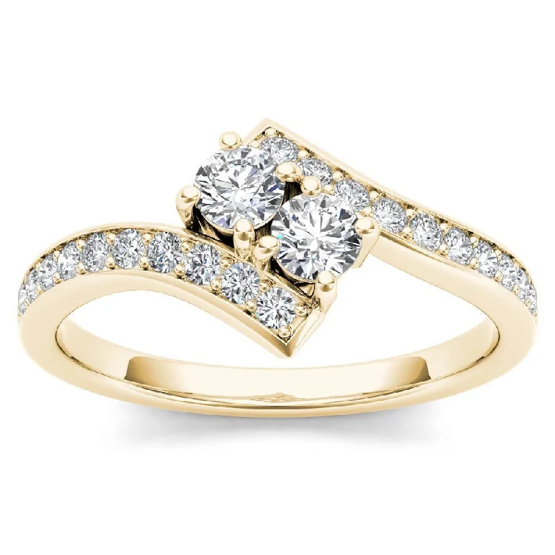 elegant diamond rings for women -De Couer 14k Yellow Gold 3/4ct TDW Diamond Two-Stone Ring