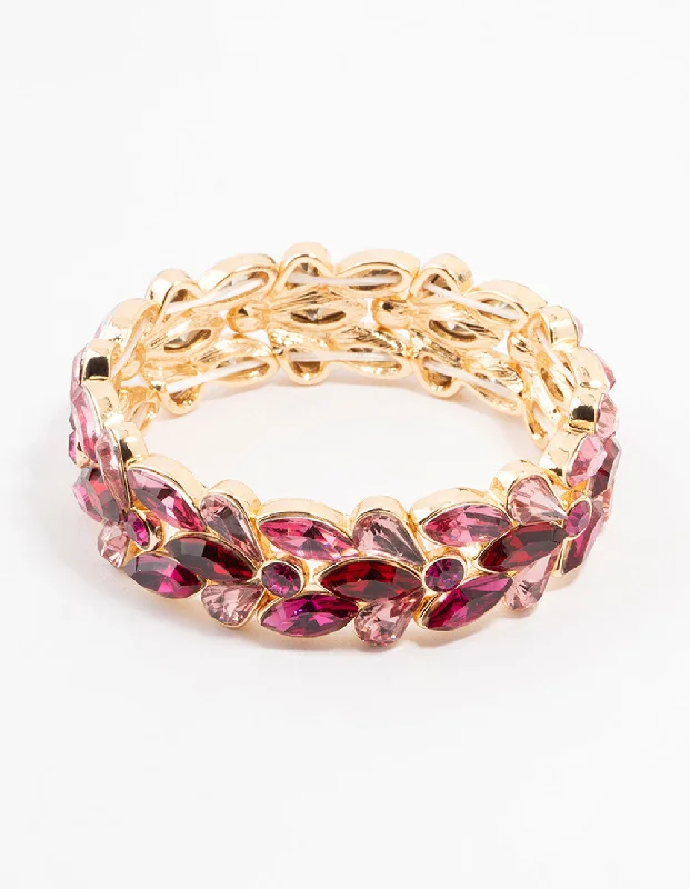 stackable bracelets for women -Gold Pink & Red Stone Set Wrist Cuff