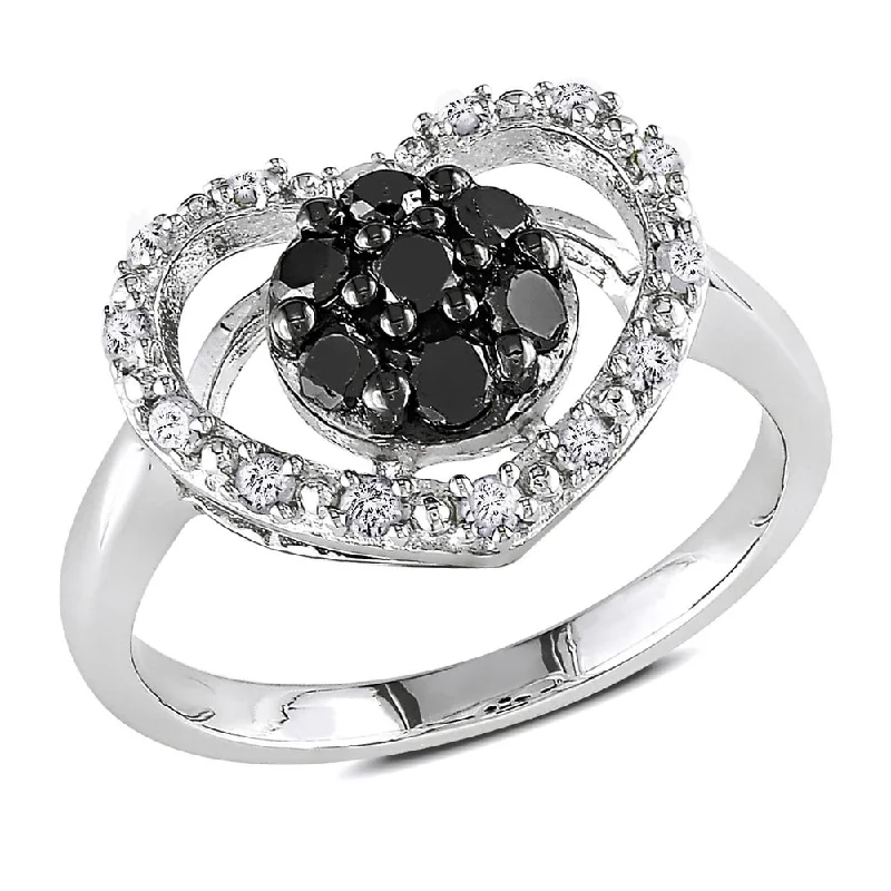 fashion promise rings -Miadora Sterling Silver 1/2ct TDW Black and White Diamond Heart Ring