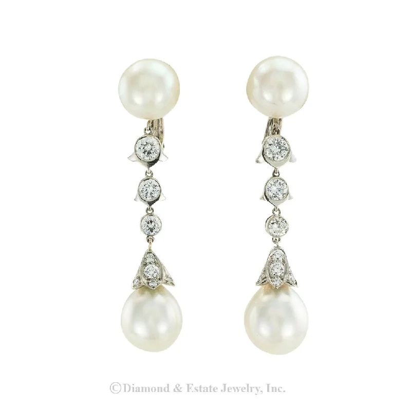 diamond drop earrings for women -Cartier South Sea Pearl Diamond Platinum Drop Earrings